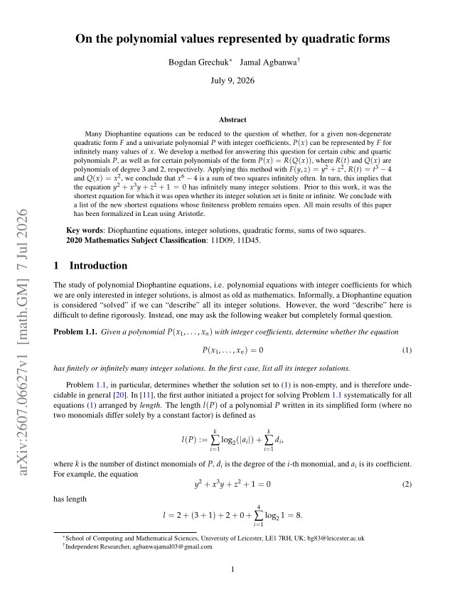 First page of On the polynomial values represented by quadratic forms