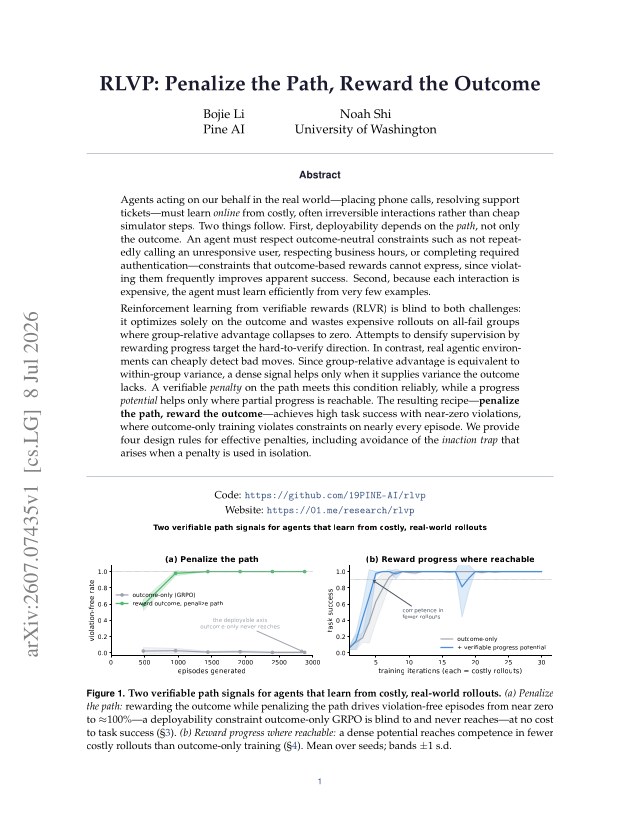 First page of RLVP: Penalize the Path, Reward the Outcome
