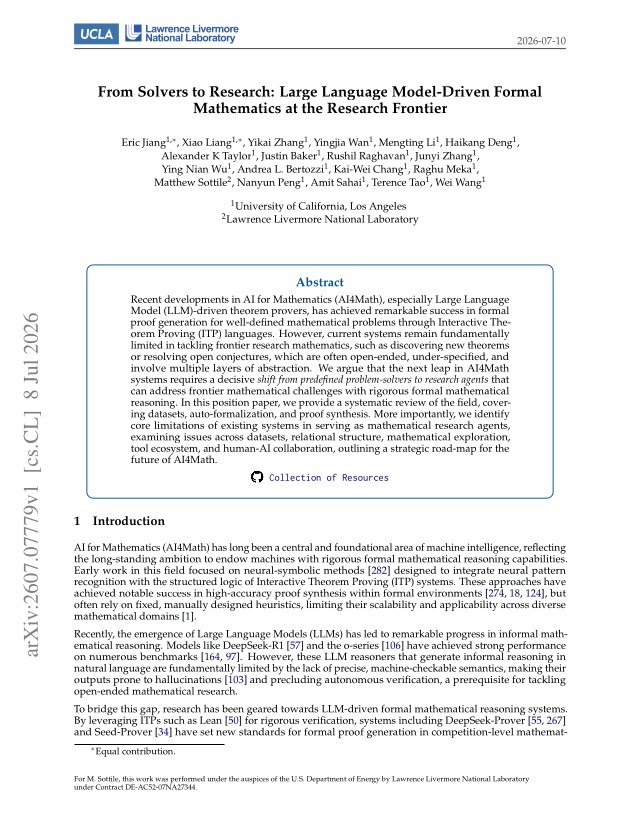 First page of From Solvers to Research: Large Language Model-Driven Formal Mathematics at the Research Frontier