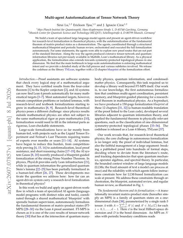 First page of Multi-agent Autoformalization of Tensor Network Theory