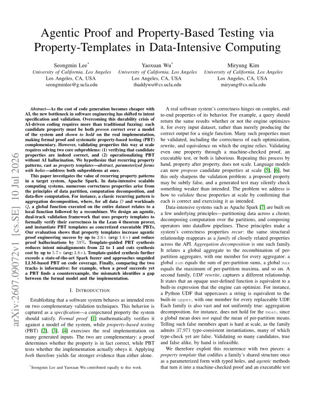 First page of Agentic Proof and Property-Based Testing via Property-Templates in Data-Intensive Computing