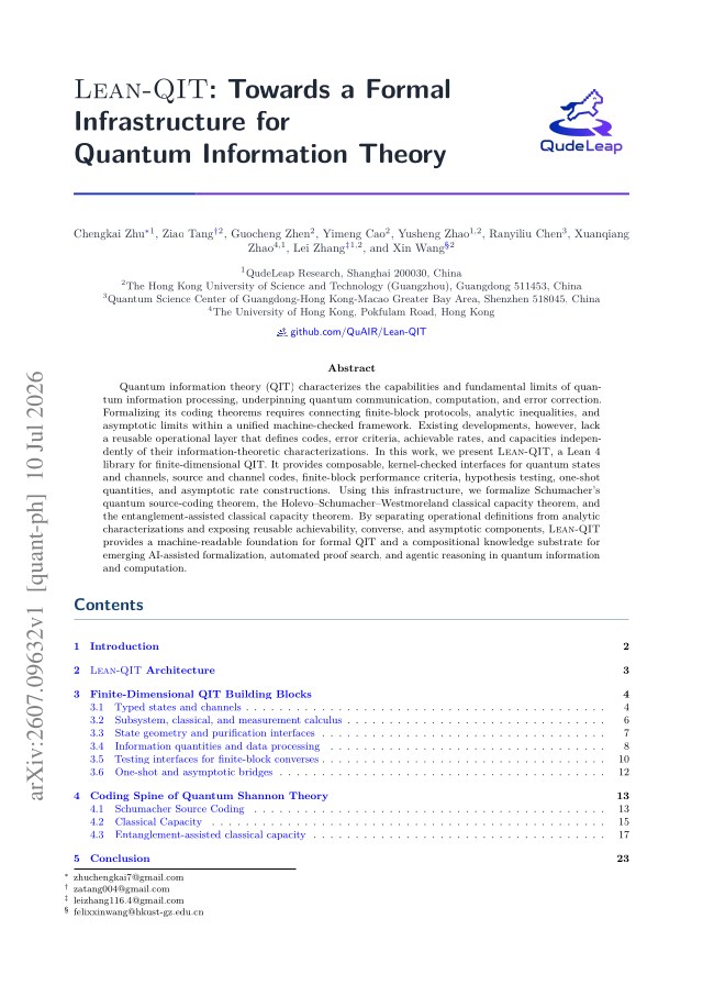 First page of Lean-QIT: Towards a Formal Infrastructure for Quantum Information Theory
