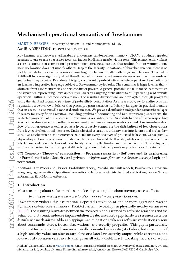 First page of Mechanised operational semantics of Rowhammer