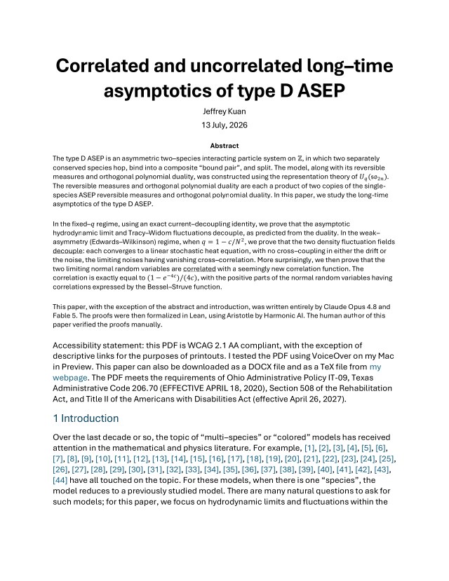 First page of Correlated and uncorrelated long–time asymptotics of type D ASEP