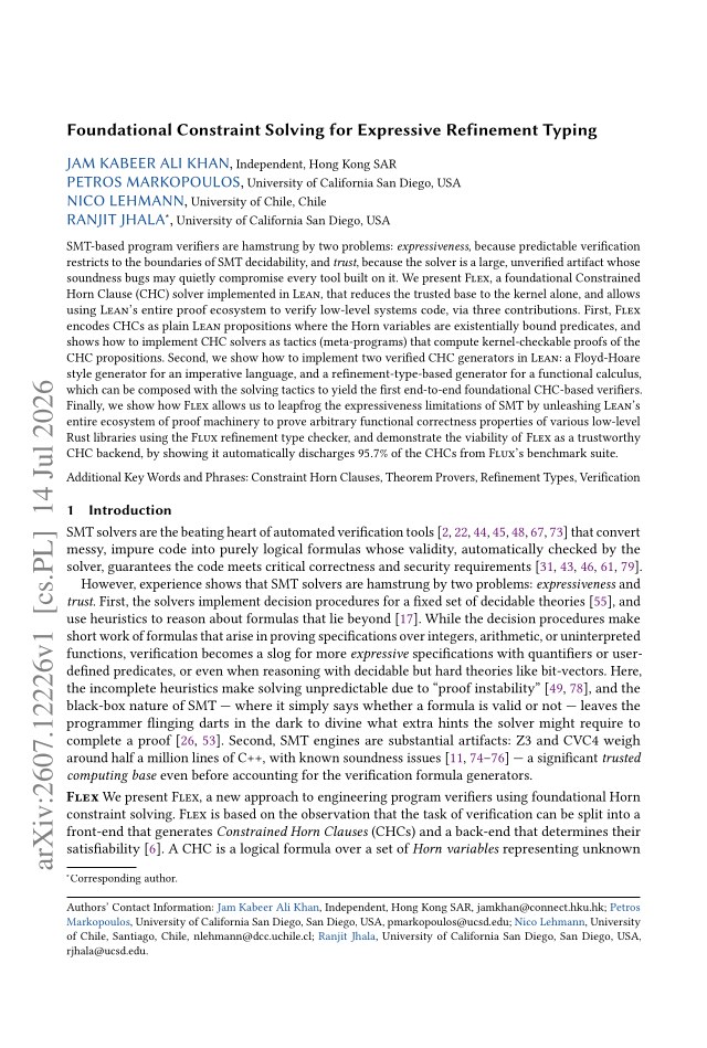 First page of Foundational Constraint Solving for Expressive Refinement Typing