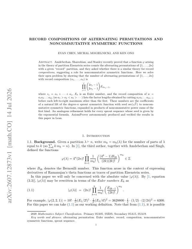 First page of Record compositions of alternating permutations and noncommutative symmetric functions