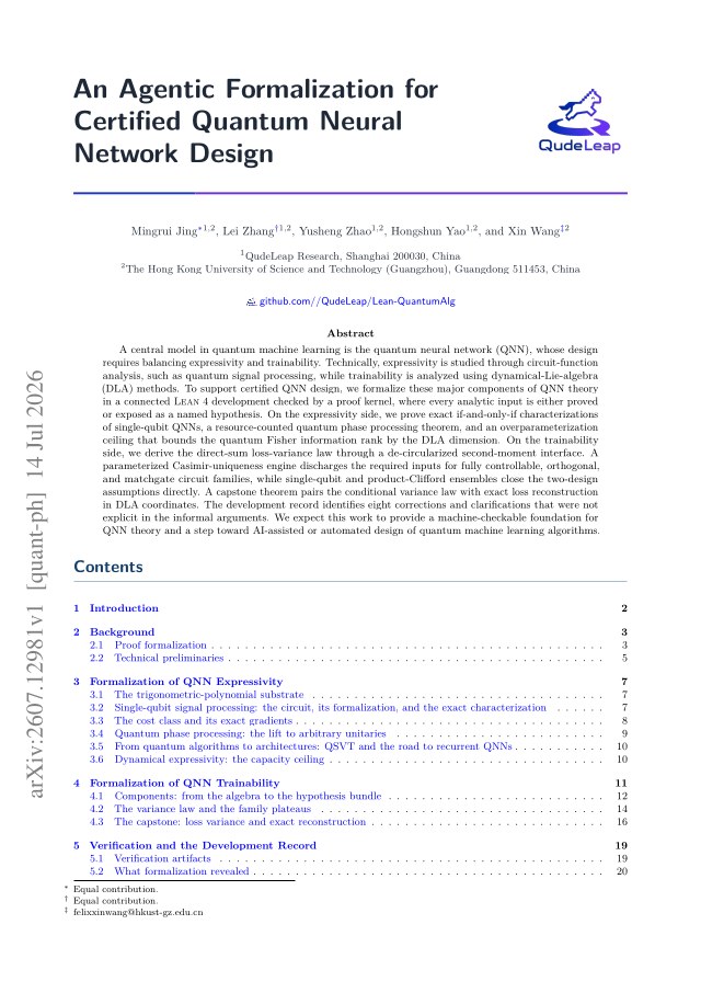 First page of An Agentic Formalization for Certified Quantum Neural Network Design