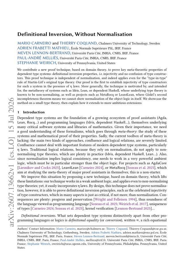 First page of Definitional Inversion, Without Normalisation