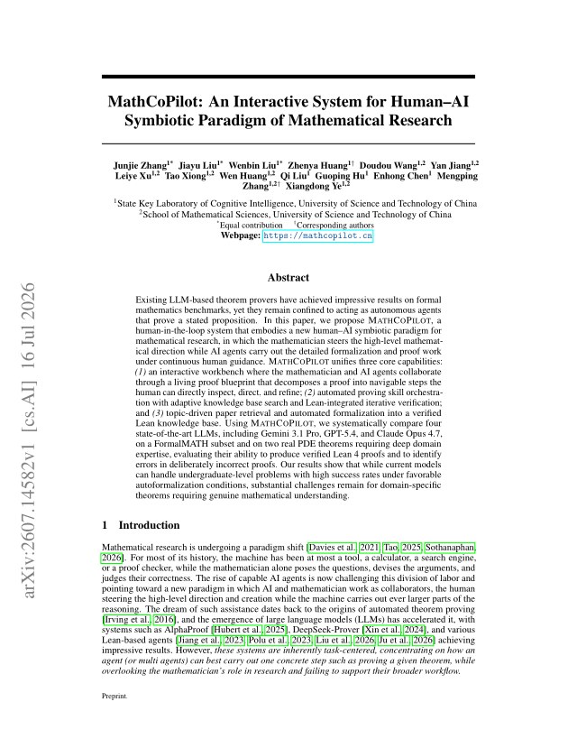 First page of MathCoPilot: An Interactive System for Human-AI Symbiotic Paradigm of Mathematical Research