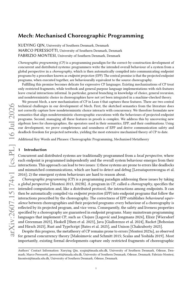 First page of Mech: Mechanised Choreographic Programming
