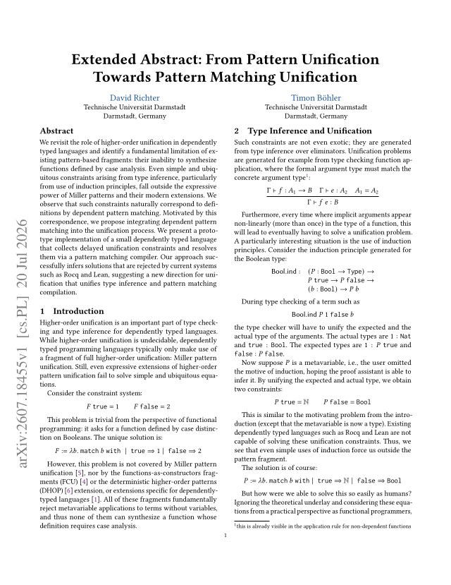 First page of Extended Abstract: From Pattern Unification Towards Pattern Matching Unification