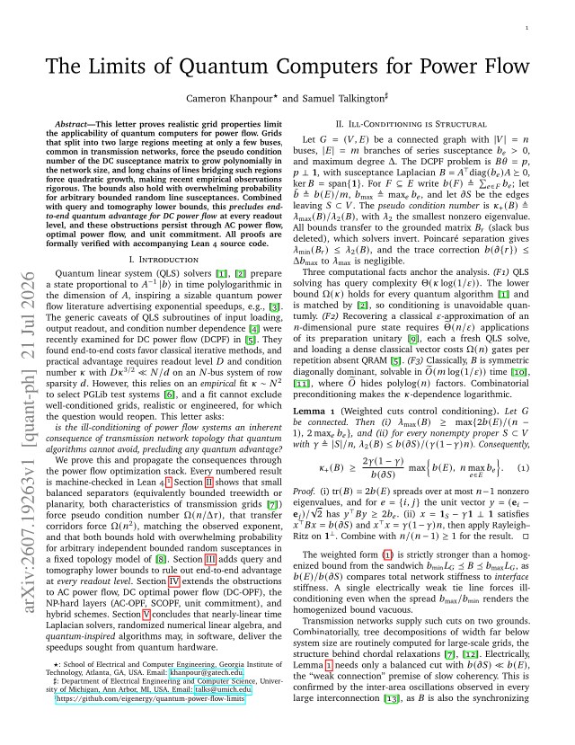 First page of The Limits of Quantum Computers for Power Flow