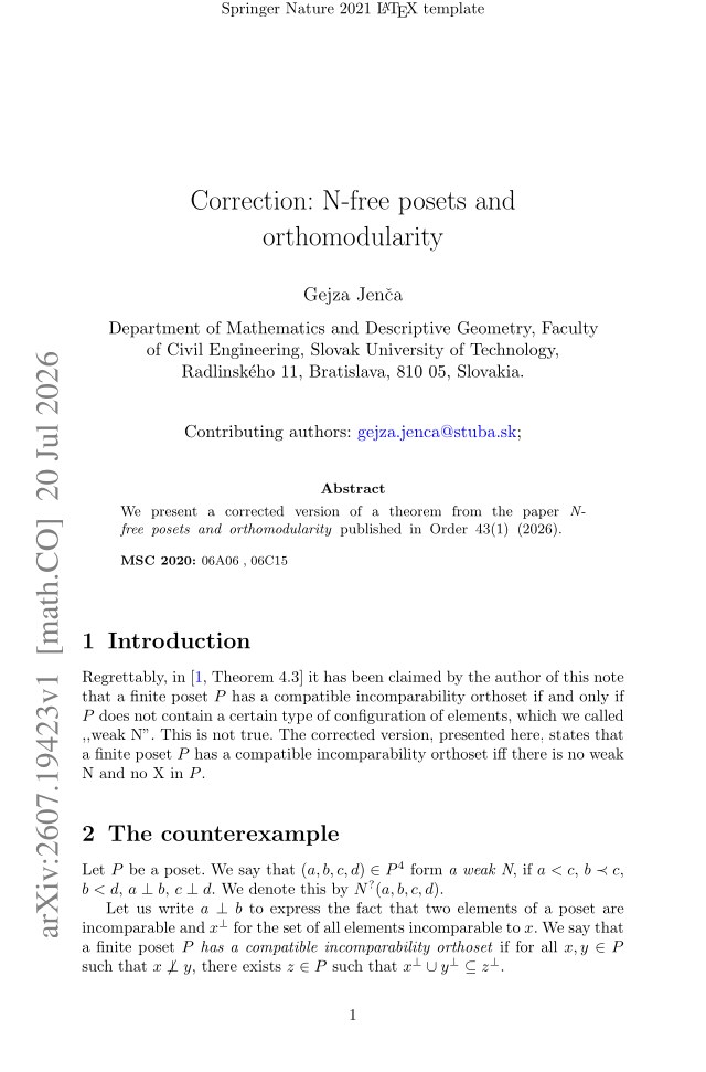First page of Correction: N-free posets and orthomodularity