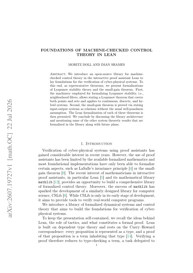 First page of Foundations of Machine-Checked Control Theory in Lean