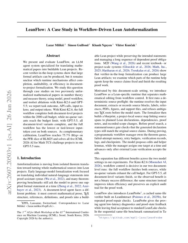 First page of LeanFlow: A Case Study in Workflow-Driven Lean Autoformalization