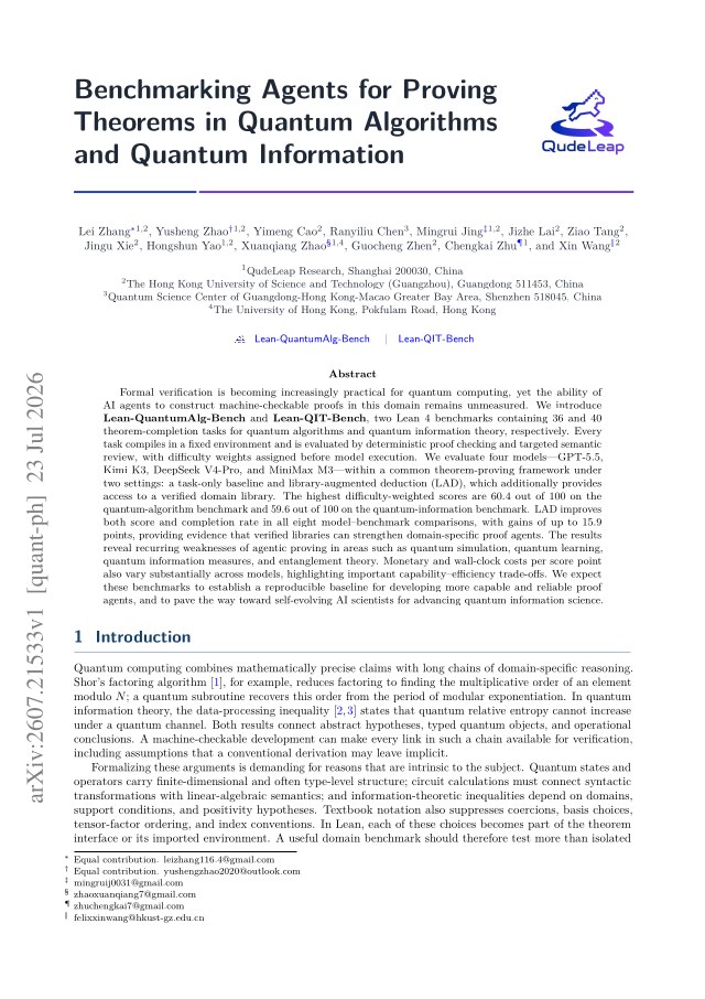 First page of Benchmarking Agents for Proving Theorems in Quantum Algorithms and Quantum Information