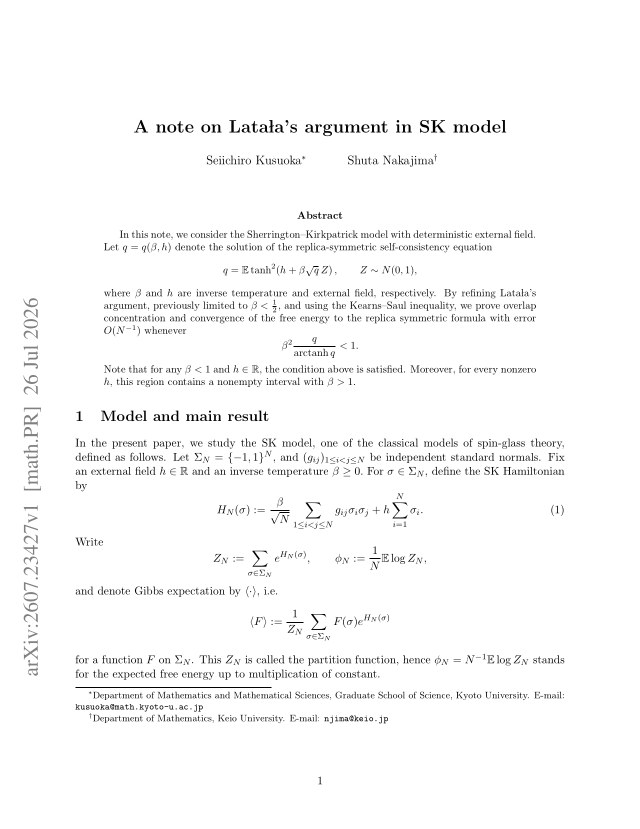 First page of A note on Lata\la's argument in SK model