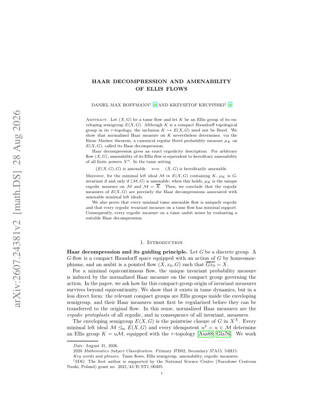 First page of Haar decompression and amenability of Ellis flows
