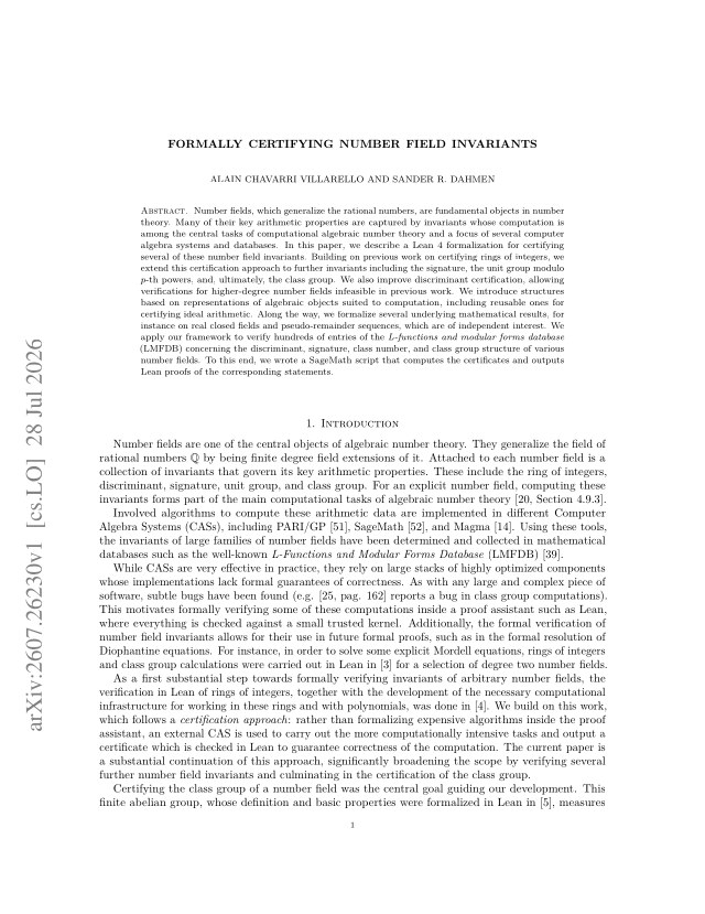 First page of Formally certifying number field invariants