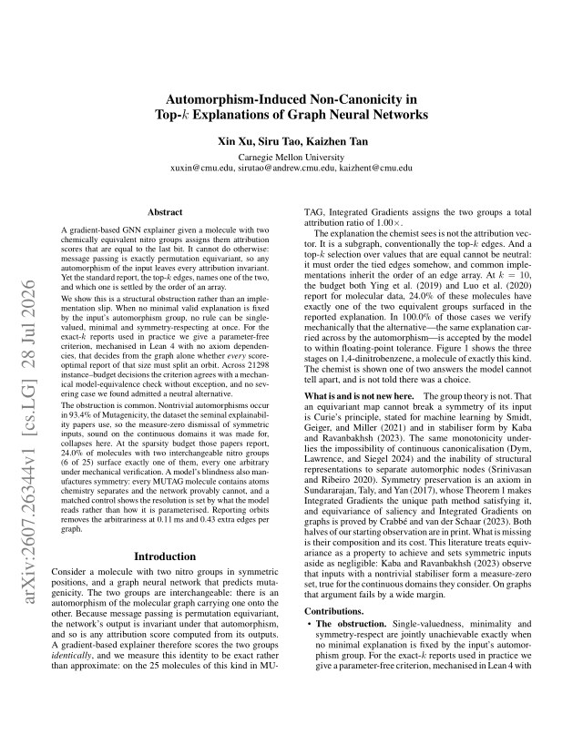 First page of Automorphism-Induced Non-Canonicity in Top-k Explanations of Graph Neural Networks