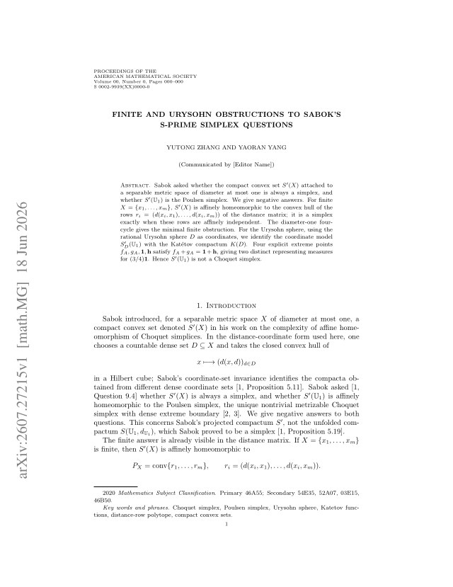 First page of Finite and Urysohn obstructions to Sabok's S-prime simplex questions