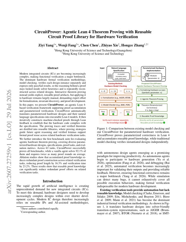 First page of CircuitProver: Agentic Lean 4 Theorem Proving with Reusable Circuit Proof Library for Hardware Verification