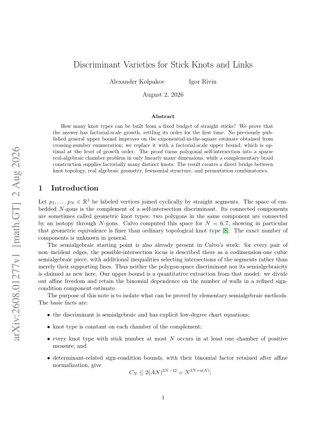 First page of Discriminant Varieties for Stick Knots and Links