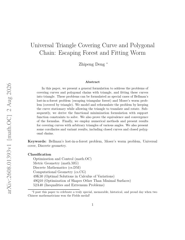 First page of Universal Triangle Covering Curve and Polygonal Chain: Escaping Forest and Fitting Worm
