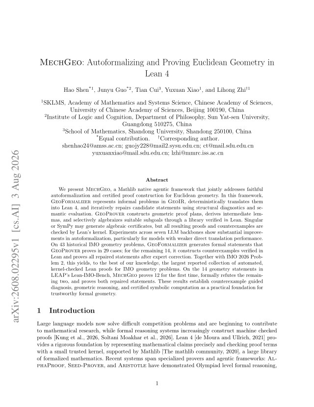 First page of MechGeo: Autoformalizing and Proving Euclidean Geometry in Lean 4