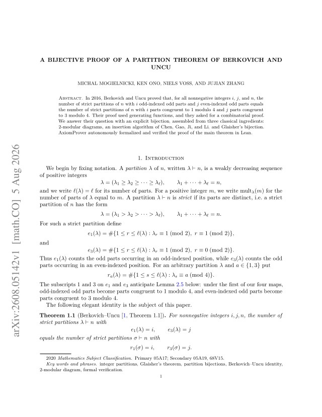 First page of A bijective proof of a partition theorem of Berkovich and Uncu