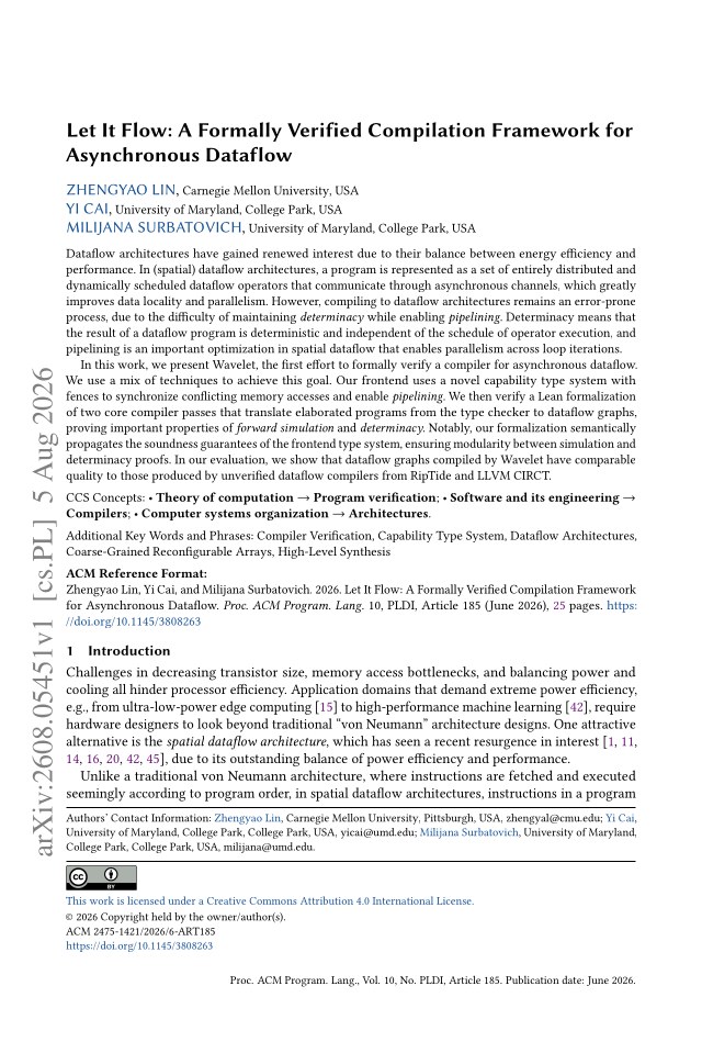 First page of Let it Flow: A Formally Verified Compilation Framework for Asynchronous Dataflow