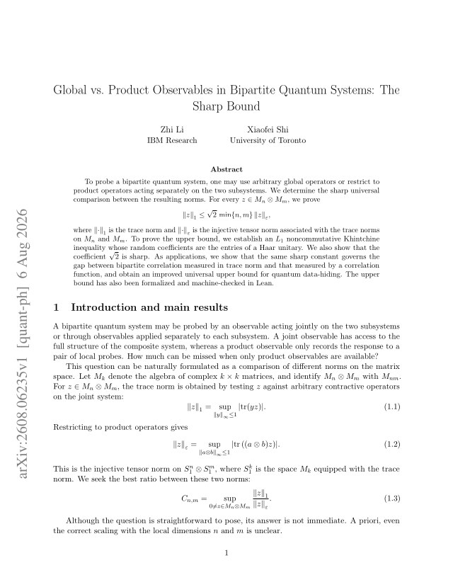 First page of Global vs. Product Observables in Bipartite Quantum Systems: The Sharp Bound