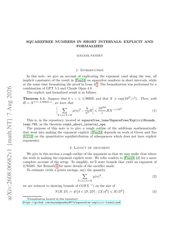First page of Squarefree numbers in short intervals: explicit and formalized