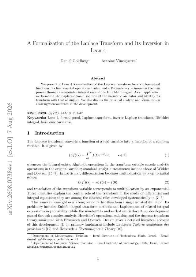 First page of A Formalization of the Laplace Transform and Its Inversion in Lean 4