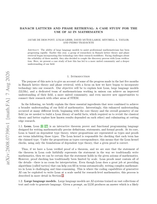 First page of Banach lattices and phase retrieval: A case study for the use of AI in mathematics
