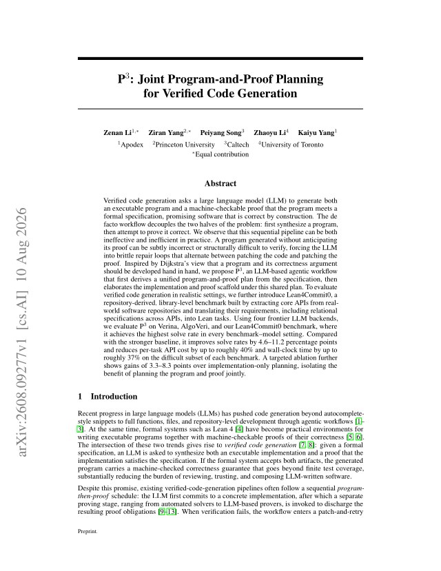First page of P$^{3}$: Joint Program-and-Proof Planning for Verified Code Generation