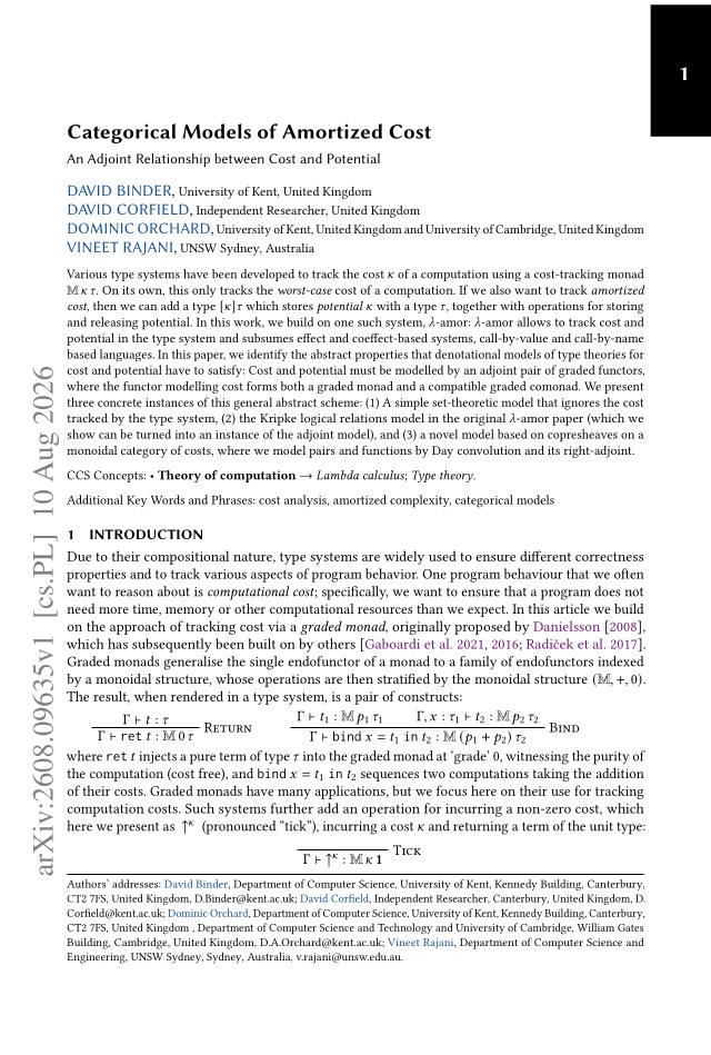 First page of Categorical Models of Amortized Cost: An Adjoint Relationship between Cost and Potential