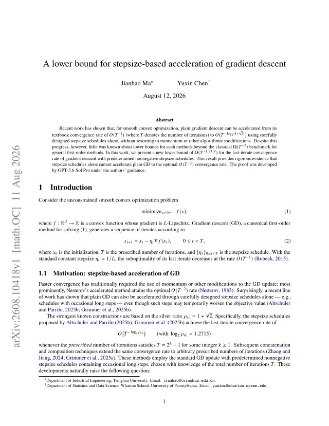 First page of A lower bound for stepsize-based acceleration of gradient descent