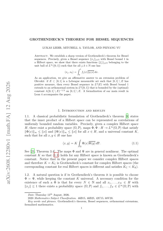 First page of Grothendieck's theorem for Bessel sequences