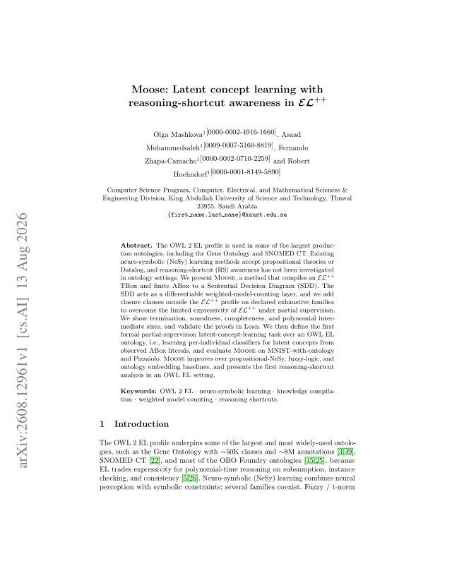First page of Moose: Latent concept learning with reasoning-shortcut awareness in $\mathcal{EL}^{++}$