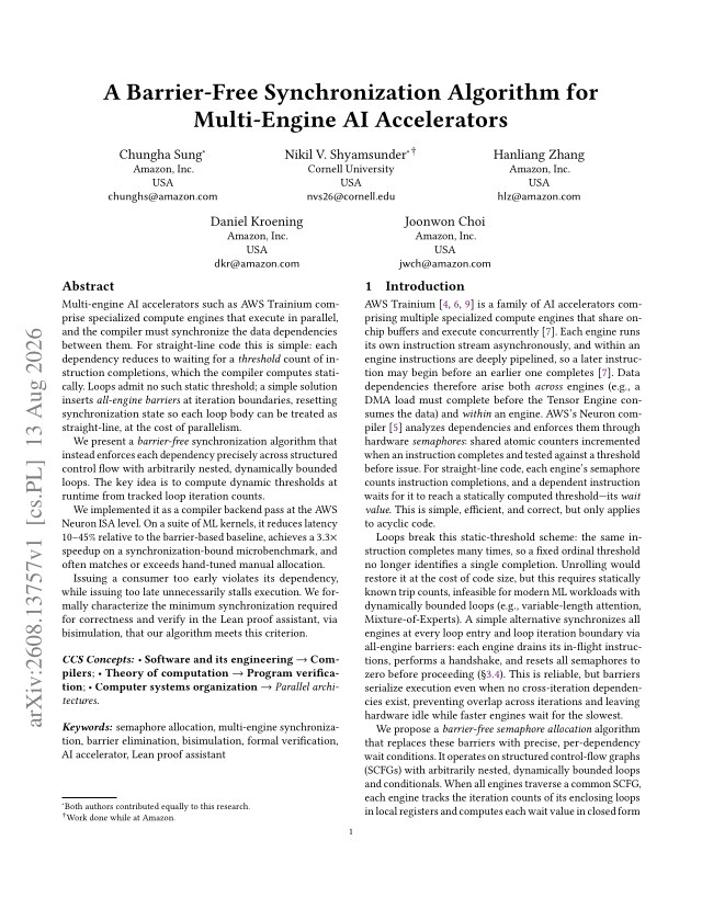 First page of A Barrier-Free Synchronization Algorithm for Multi-Engine AI Accelerators