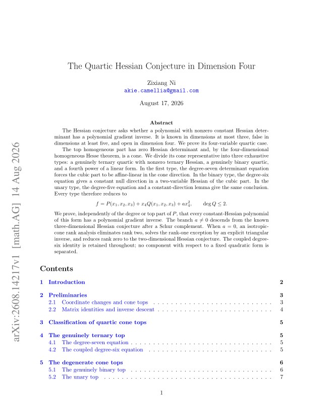 First page of The Quartic Hessian Conjecture in Dimension Four