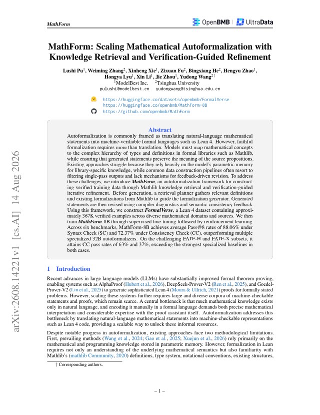 First page of MathForm: Scaling Mathematical Autoformalization with Knowledge Retrieval and Verification-Guided Refinement