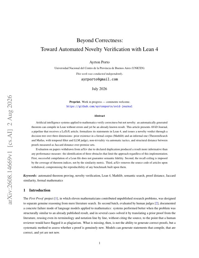 First page of Beyond Correctness: Toward Automated Novelty Verification with Lean 4
