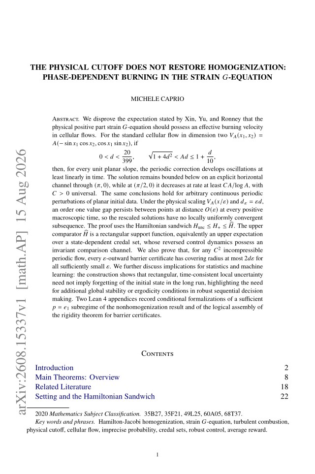 First page of The Physical Cutoff Does Not Restore Homogenization: Phase-Dependent Burning in the Strain G-Equation