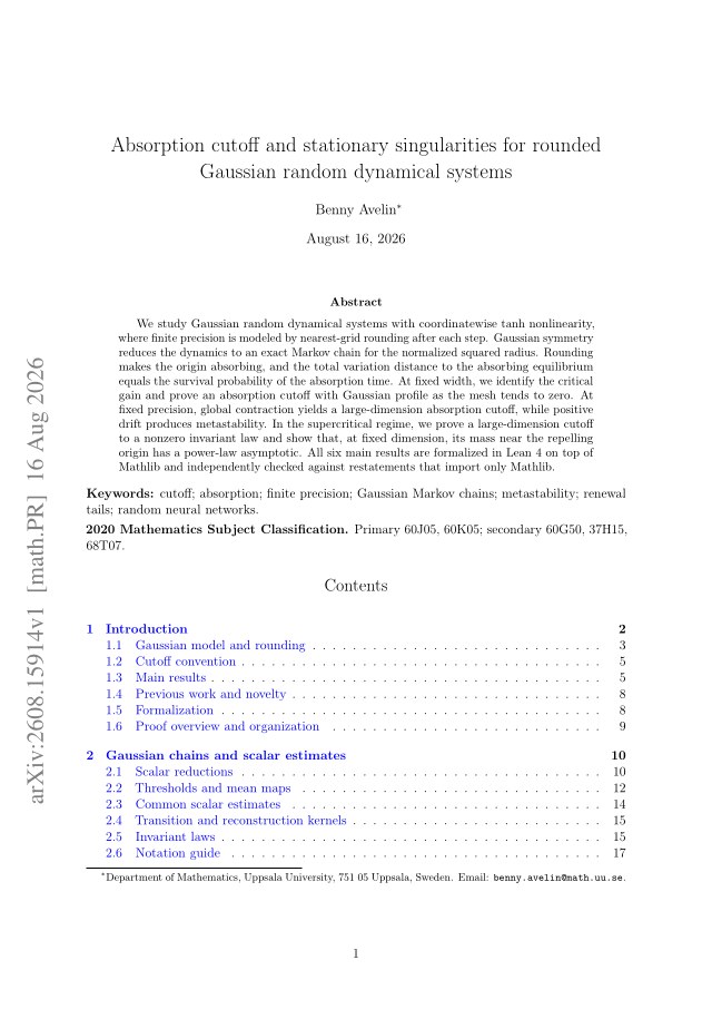 First page of Absorption cutoff and stationary singularities for rounded Gaussian random dynamical systems