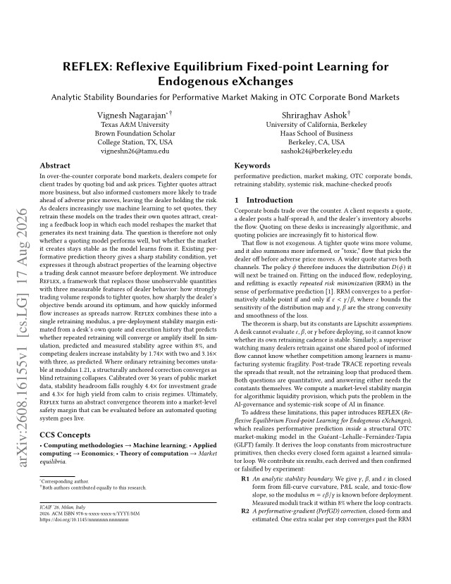 First page of REFLEX: Reflexive Equilibrium Fixed-point Learning for Endogenous eXchanges