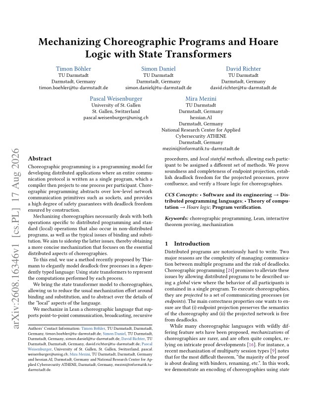 First page of Mechanizing Choreographic Programs and Hoare Logic with State Transformers