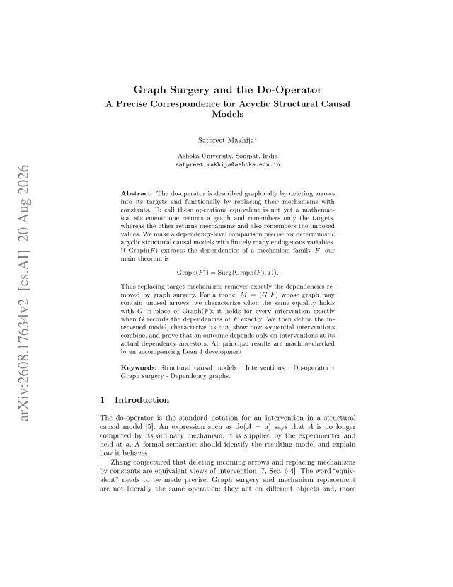 First page of Graph Surgery and the Do-Operator: A Precise Correspondence for Acyclic Structural Causal Models