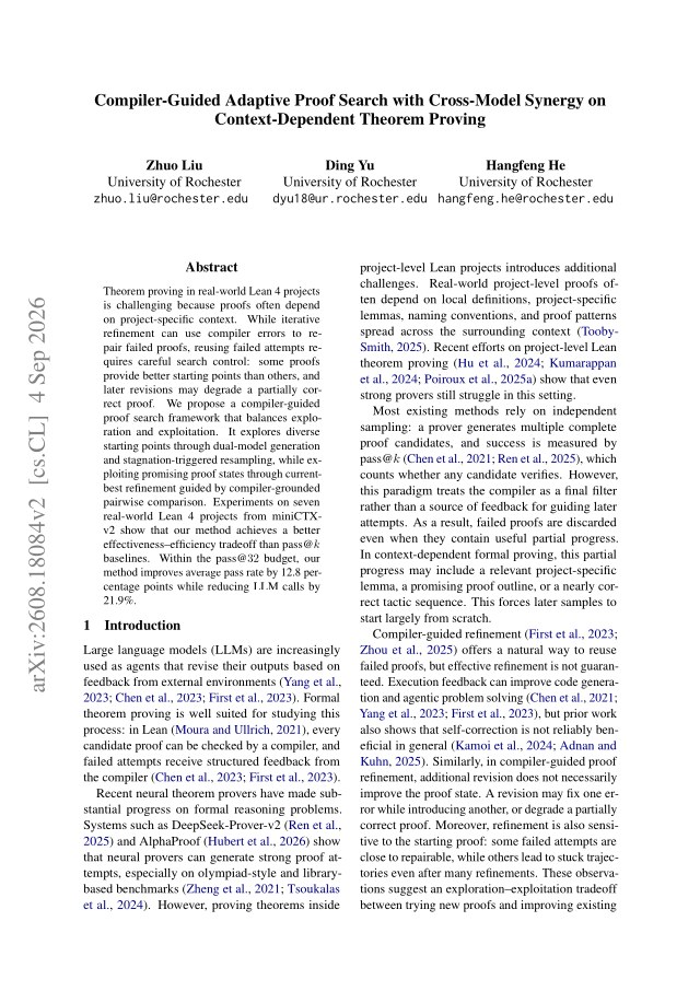First page of Compiler-Guided Adaptive Proof Search with Cross-Model Synergy on Context-Dependent Theorem Proving